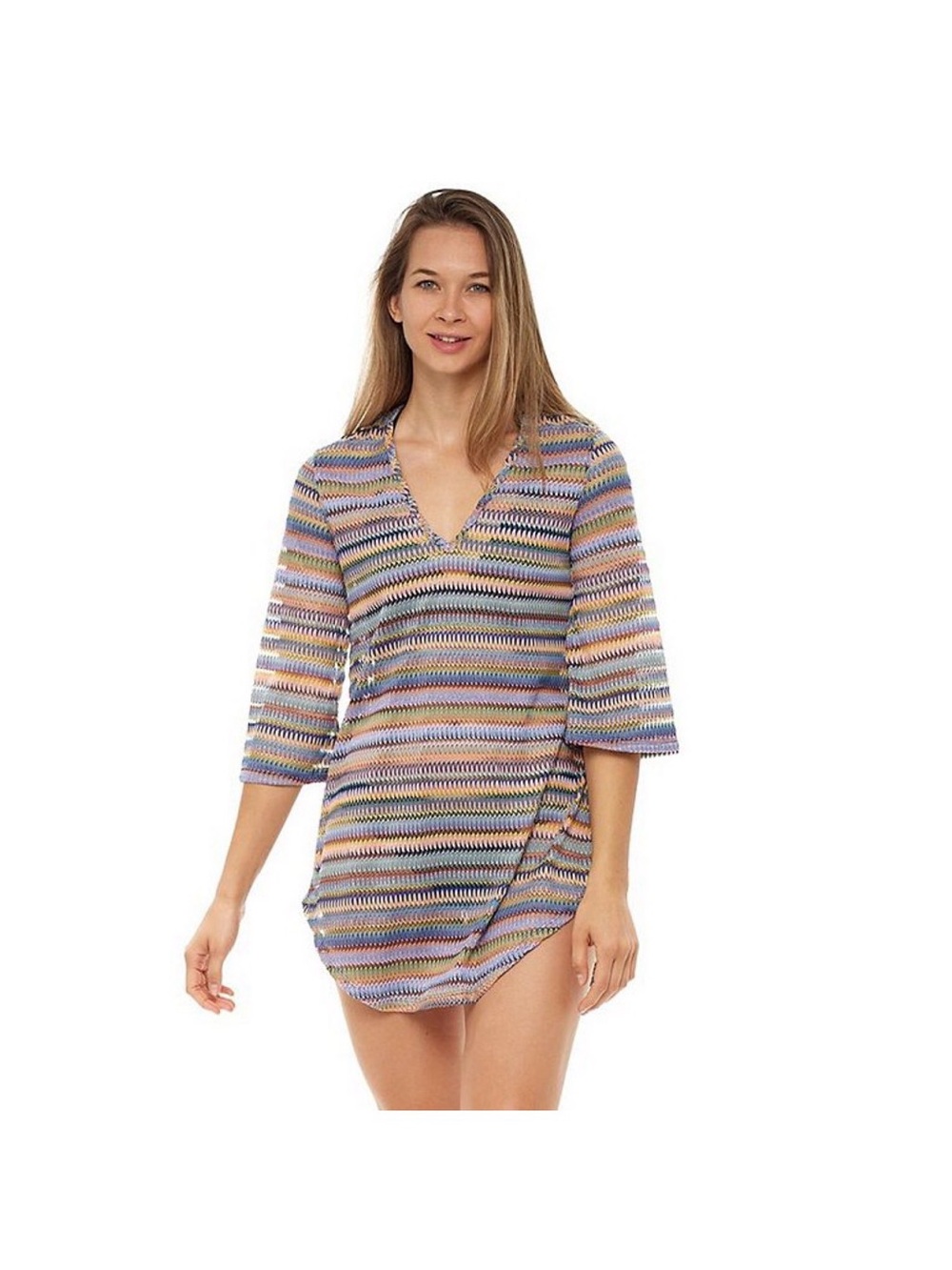 Elif by Jordan Taylor Pastel Striped V-Neck Swim Cover-Up